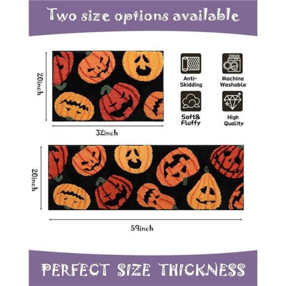 Fall Halloween Bathroom Rugs Pumpkins & Thanksgiving Home Decor 20x60 NWT - Picture 5 of 6